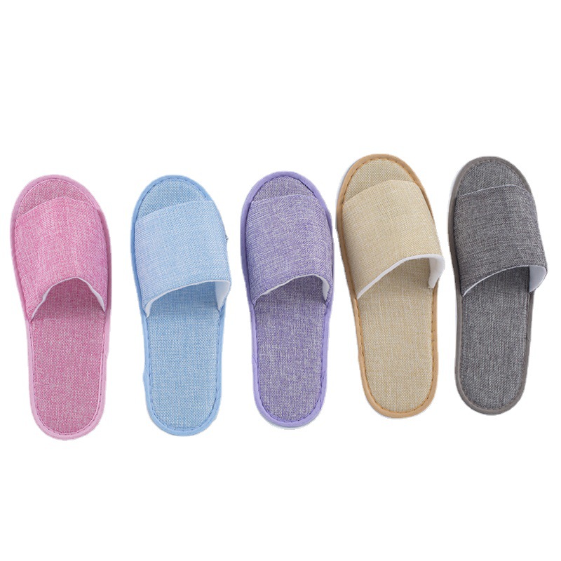 Hotel Supplier Custom Breathable Linen Hotel slippers Disposable Sandals Hotel Shoes for Men Women