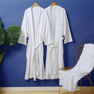 Hotel Waffle Bathrobes with Customized Embroidery logo - 100% Egyptian Cotton Hotel Spa Waffle Bathrobe Set