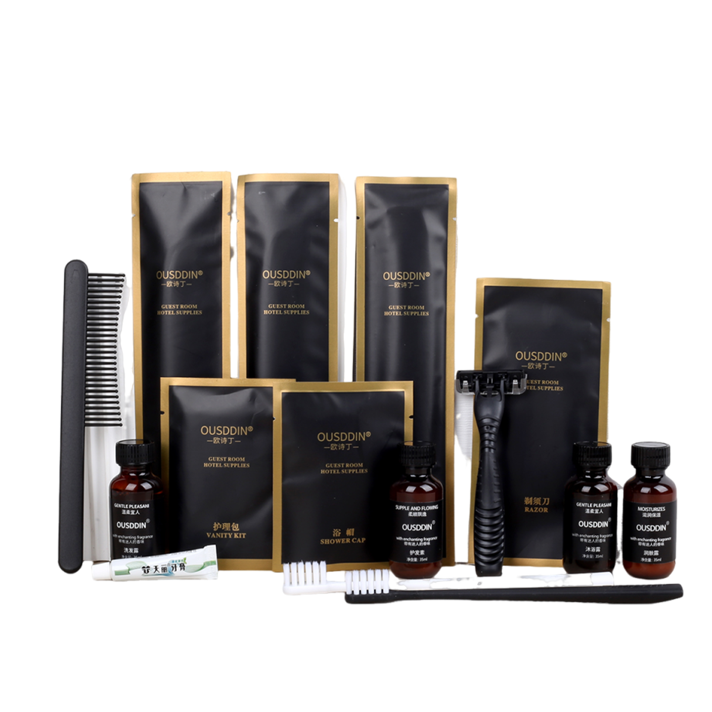 Premium Disposable Hotel Toiletry Kit Cotton Swabs, Pads, Hair Ties, Nail File Aluminum Foil Bag Vanity Kit Wholesale