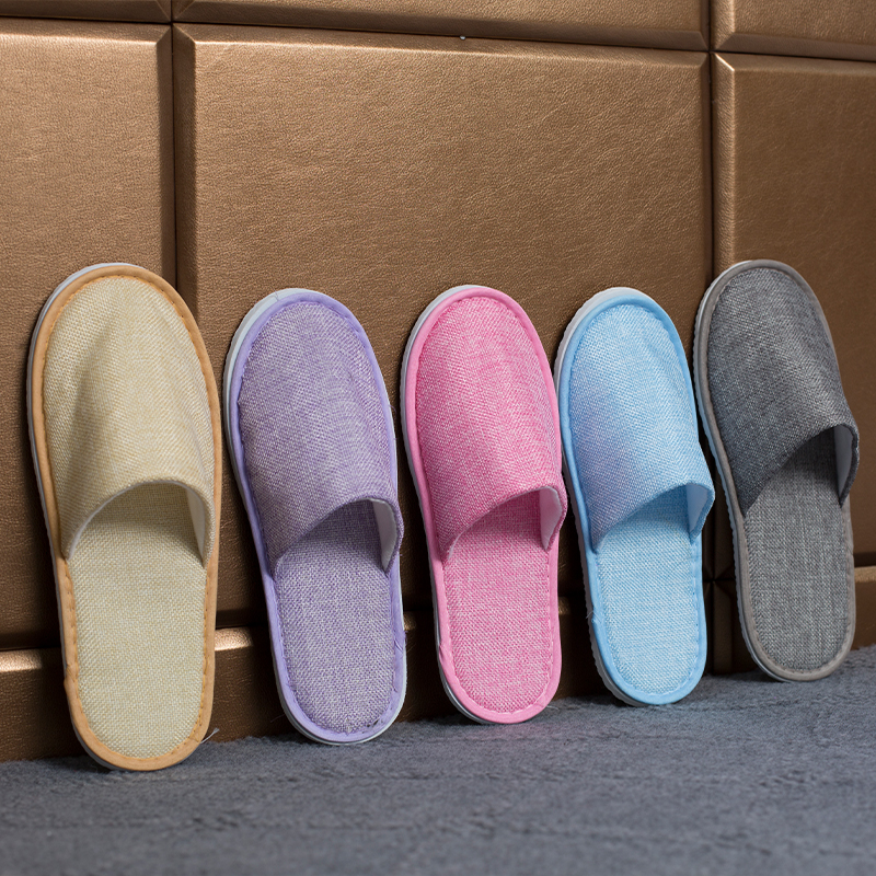 Hotel Supplier Custom Breathable Linen Hotel slippers Disposable Sandals Hotel Shoes for Men Women