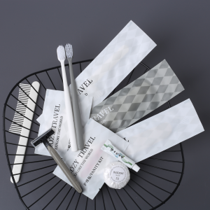 Custom Logo Disposable Toothbrush and Toothpaste Set Black and White Hotel Amenities Toothbrushes Hotel Supplies