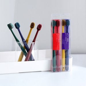 Flame Soft Hair Toothbrush Set Wide Head Bamboo Charcoal Cleaning Toothbrush for Adults Family Pack Home Use Plastic