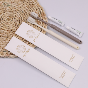 Premium Hotel Amenities Set with Custom Logo Bulk Disposable Black Toothbrushes in Gold Accented Premium Boxes Raises Standards