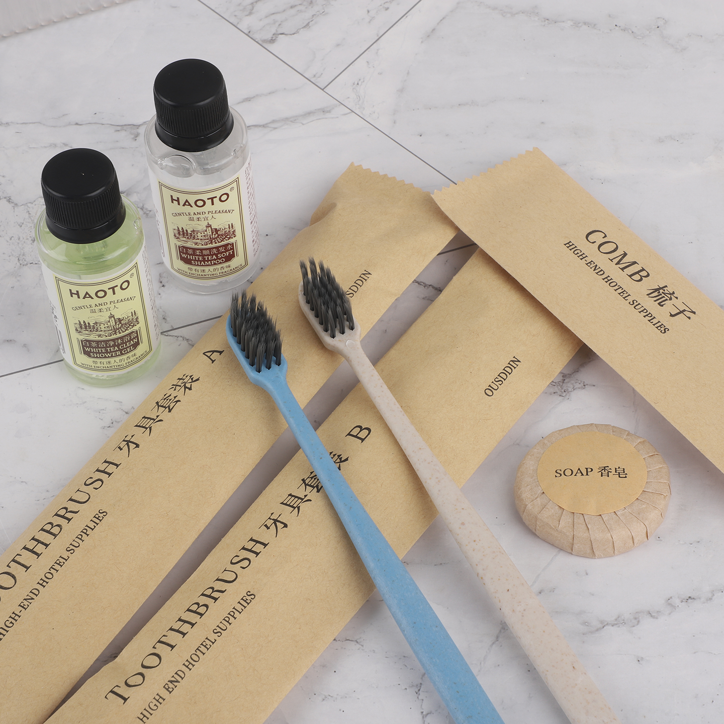 Custom Logo Disposable Toothbrush and Toothpaste Set Kraft Paper Bag Hotel Amenities Toothbrushes Hotel Supplies - Image 2