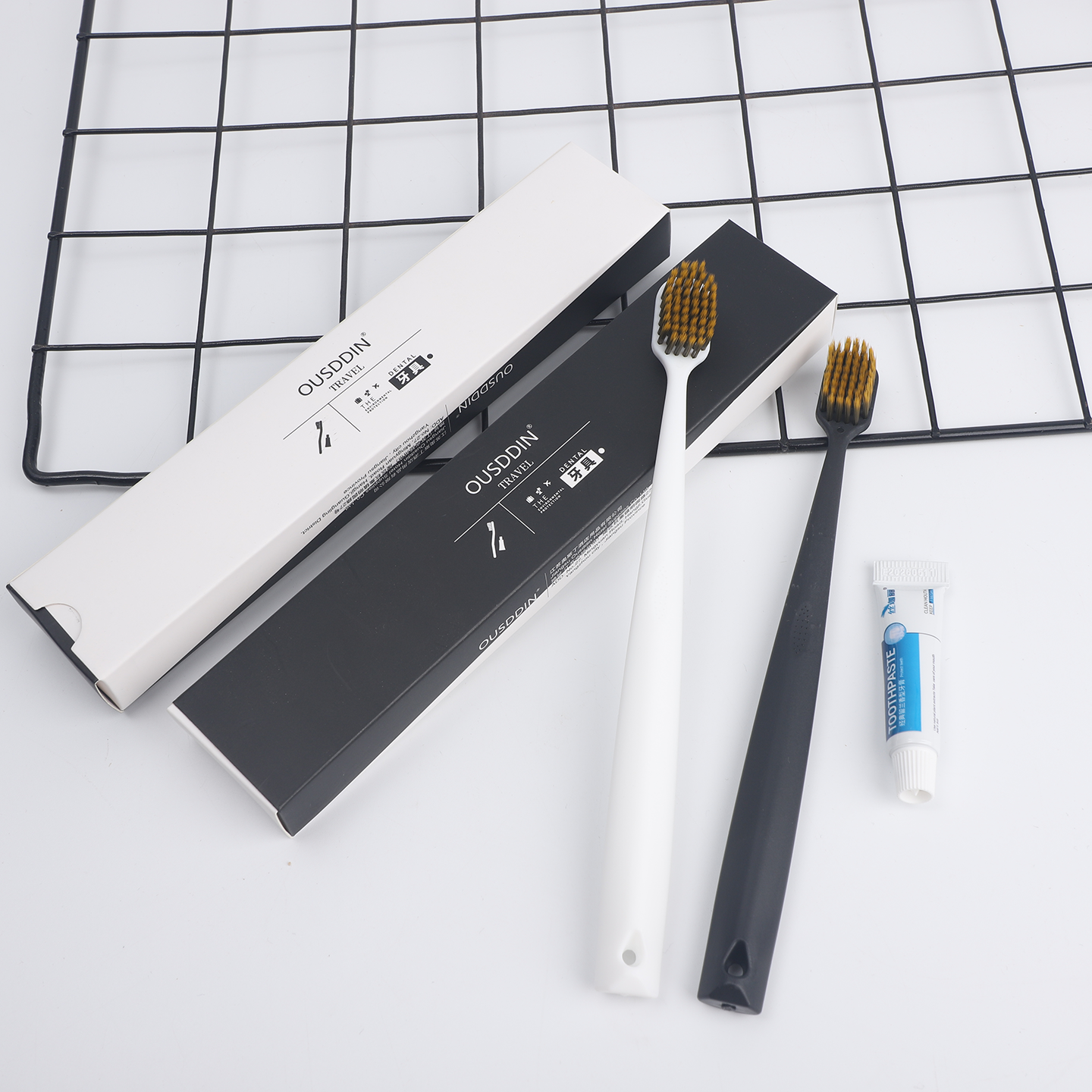 Custom Logo Disposable Toothbrush and Toothpaste Set Black and White Box Hotel Amenities Toothbrushes Hotel Supplies - Image 2
