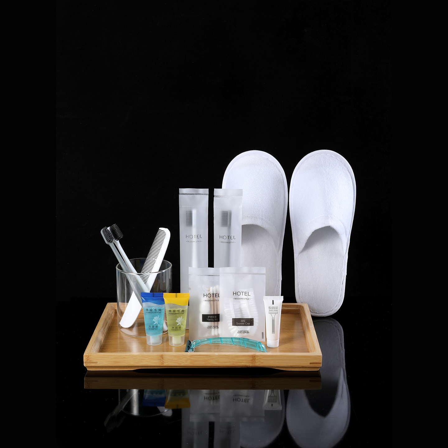 Custom Logo Disposable Soft Film Toothbrush and Toothpaste Set Black Hotel Amenities Toothbrushes Hotel Supplies