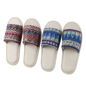 Custom Personalized Luxury Disposable Linen-cotton Spa Slippers with Custom Logo Travel Guest Amenities for Hotel and Spa