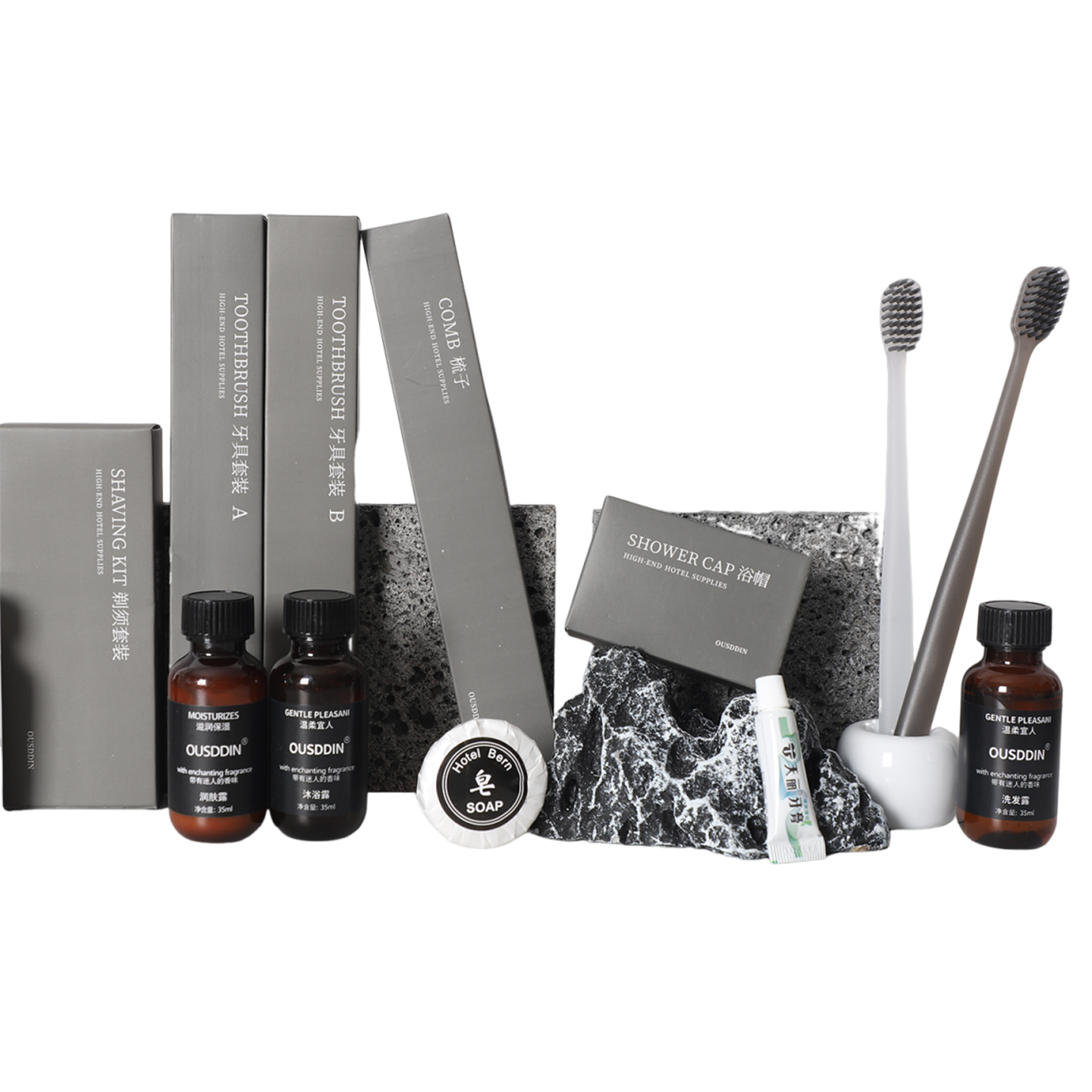 Custom Logo Disposable Toothbrush and Toothpaste Set Grey Box Hotel Amenities Toothbrushes Hotel Supplies
