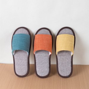Hotel Distributors Customize Linen Blended Color-block slippers Disposable slippers for Spa, Travel, and Guests
