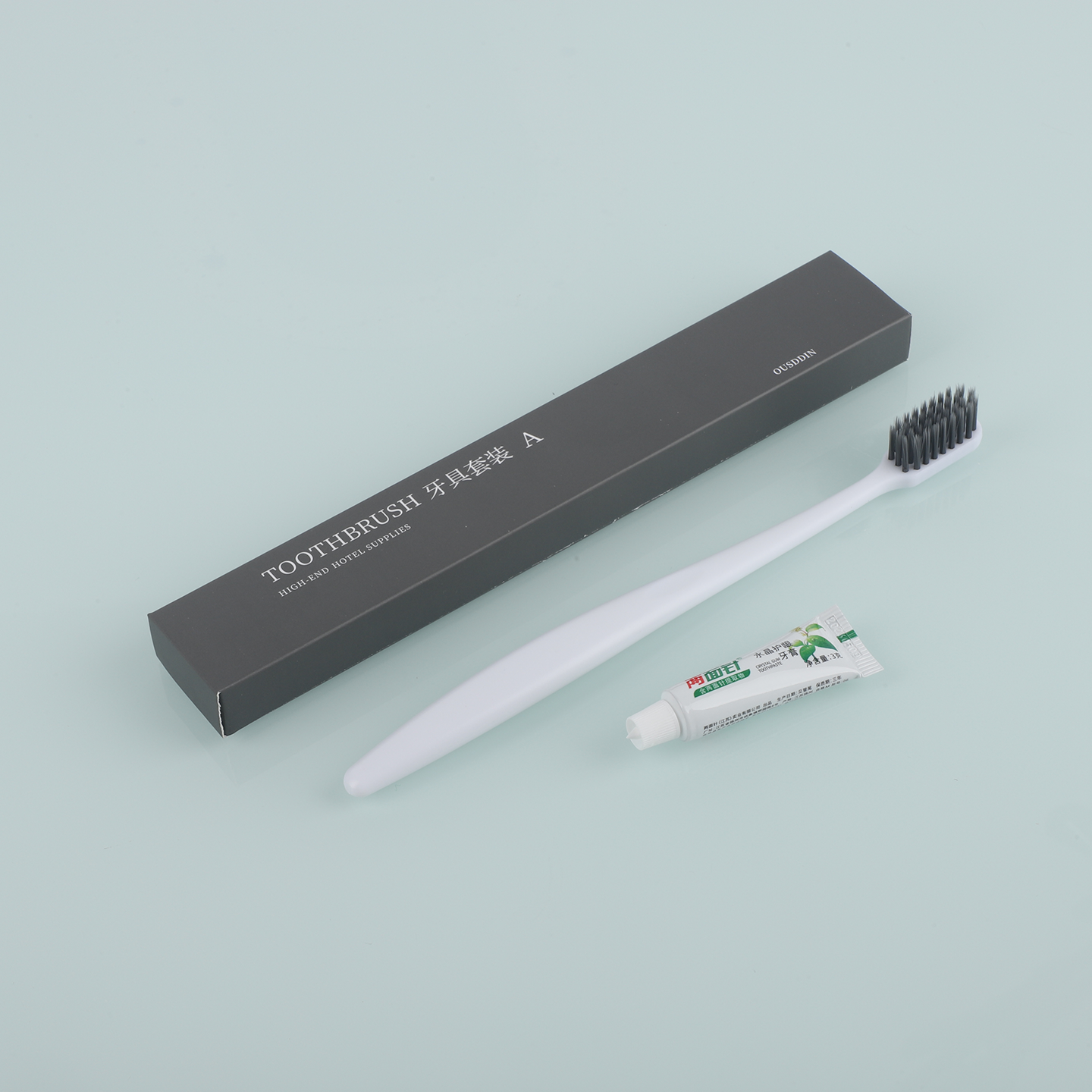 Custom Logo Disposable Toothbrush and Toothpaste Set Grey Box Hotel Amenities Toothbrushes Hotel Supplies - Image 2