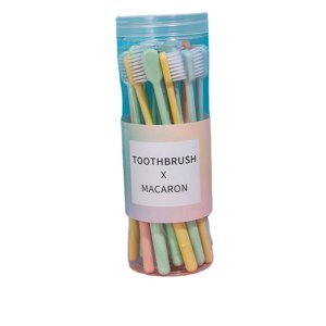 20-Pack Barreled Soft Macaron Color Toothbrush Small Candy Adult Household Wholesale Travel Toothbrushes